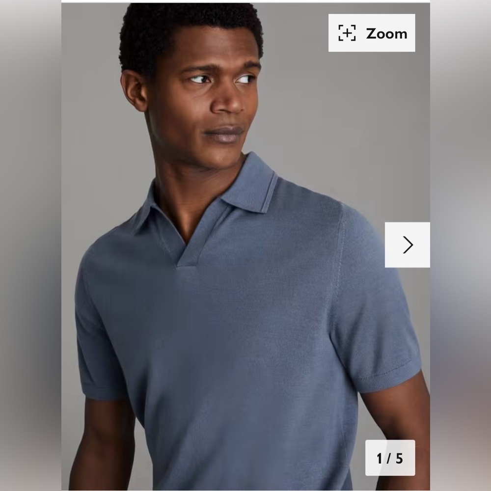 REISS 
Duchie Merino Wool Open Collar Polo Shirt - Washed Stone size M - Picture 2 of 10